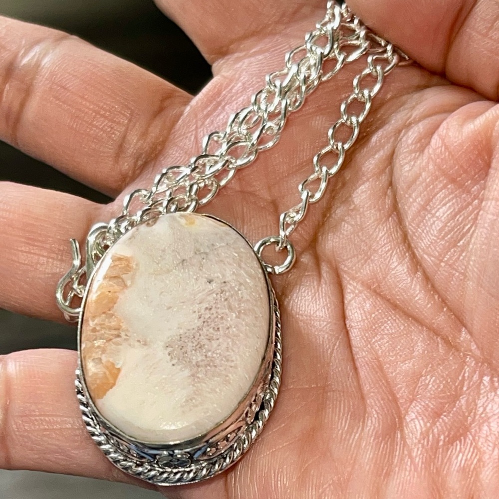 Peach Scolecite “Inner Peace Stone” Pendant Necklace - Picture 1 of 14